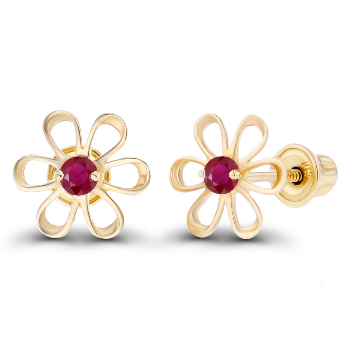 Sterling Silver Yellow 2mm Round Ruby Daisy Flower Screwback Earring