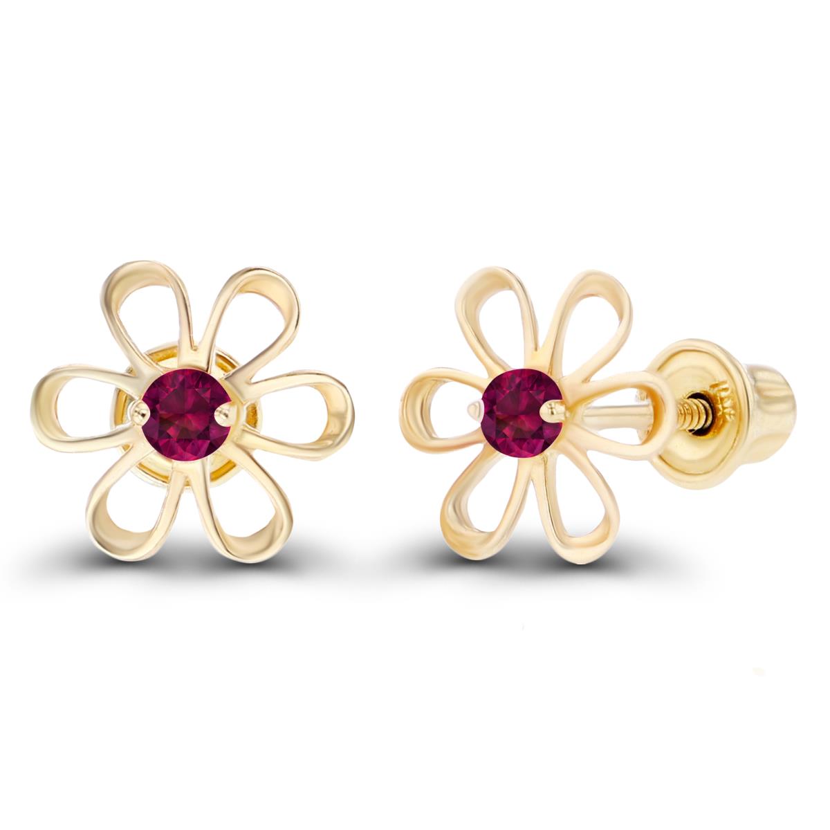 Sterling Silver Yellow 2mm Round Created Ruby Daisy Flower Screwback Earring