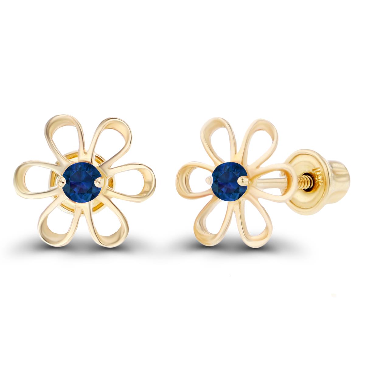 Sterling Silver Yellow 2mm Round Created Blue Sapphire Daisy Flower Screwback Earring