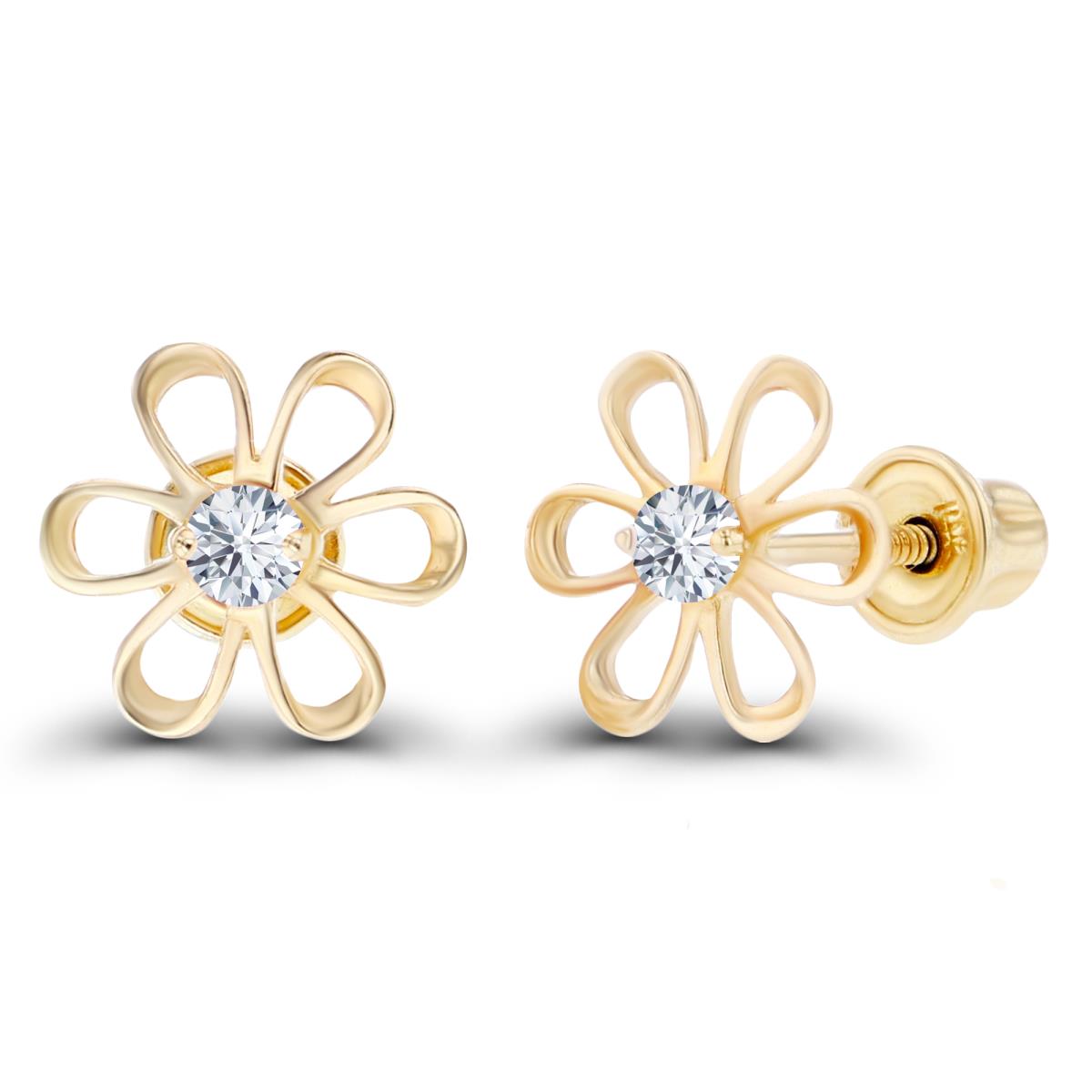 Sterling Silver Yellow 2mm Round Created White Sapphire Daisy Flower Screwback Earring