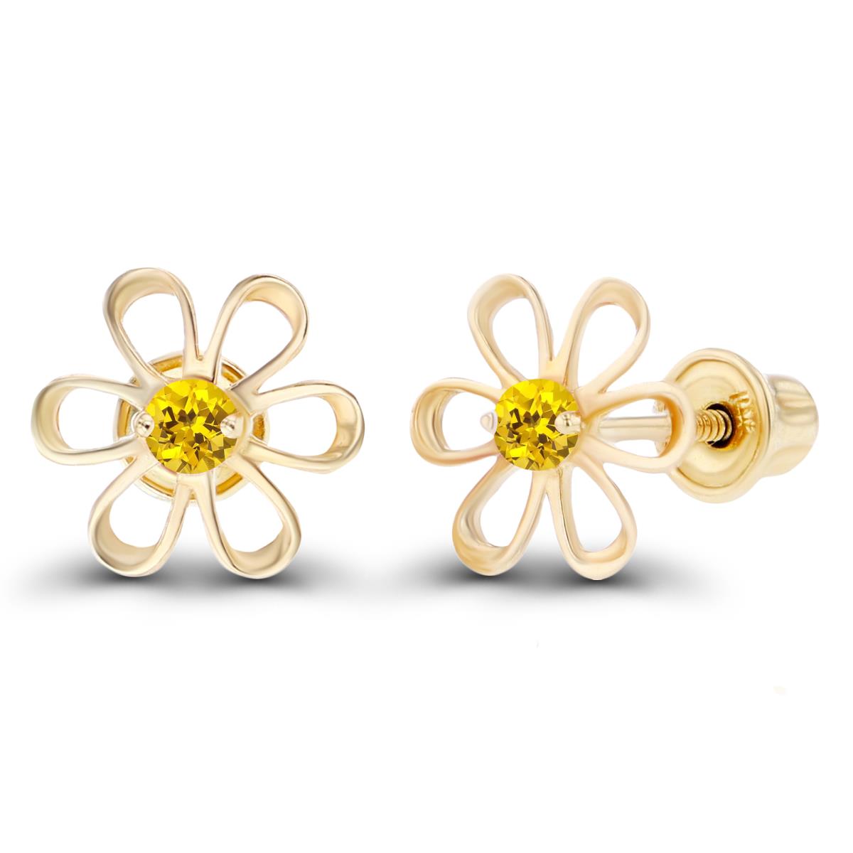 Sterling Silver Yellow 2mm Round Created Yellow Sapphire Daisy Flower Screwback Earring