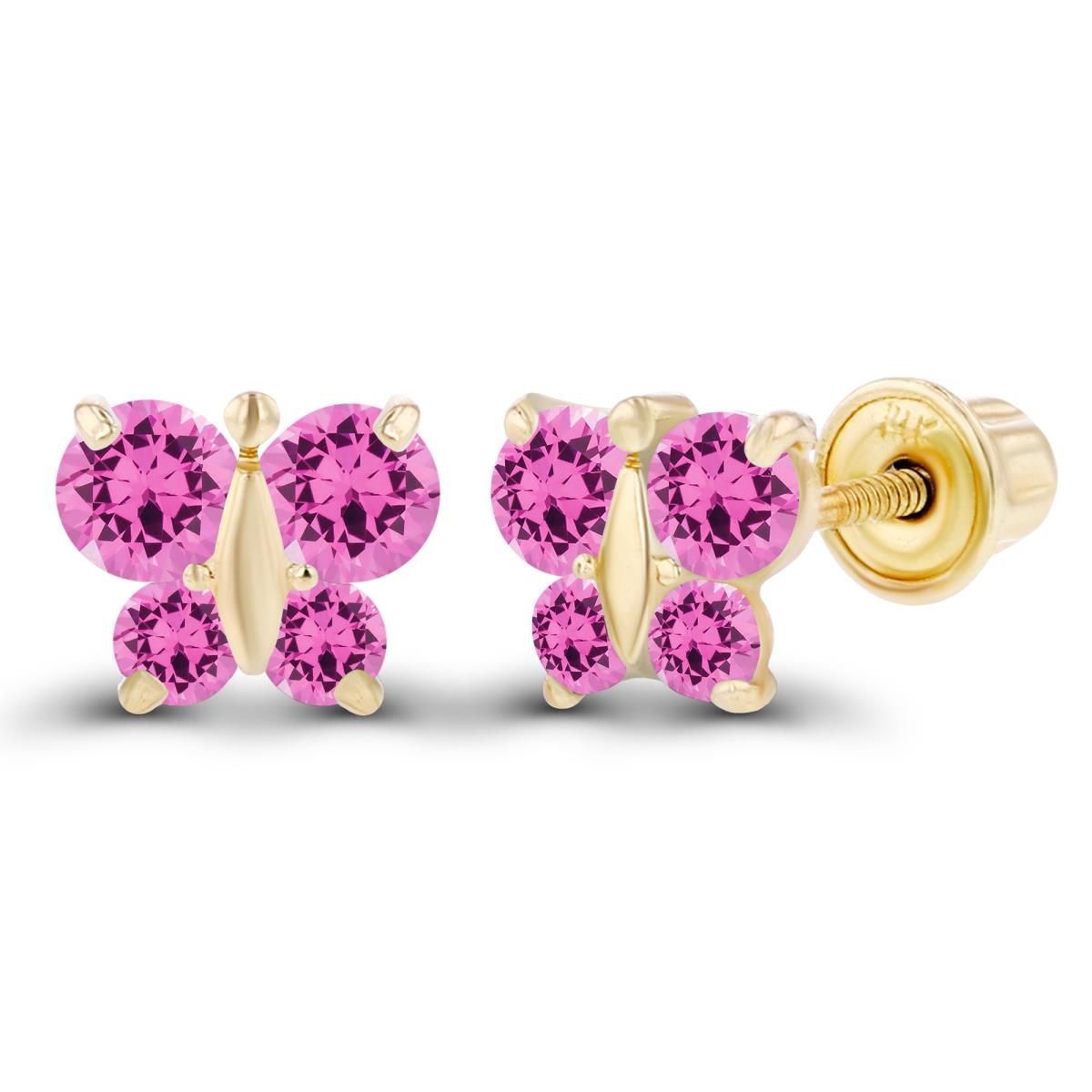 Sterling Silver Yellow 1.75mm & 2.50mm Round Created Pink Sapphire Butterfly Screwback Earring