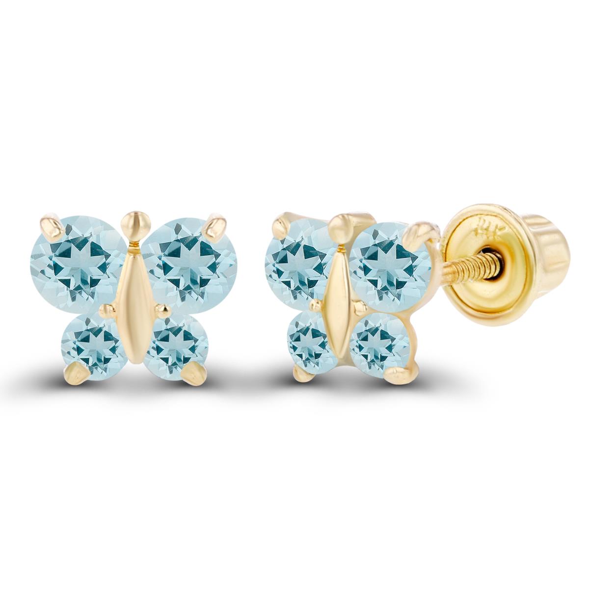 Sterling Silver Yellow 1.75mm & 2.50mm Round Aquamarine Butterfly Screwback Earring