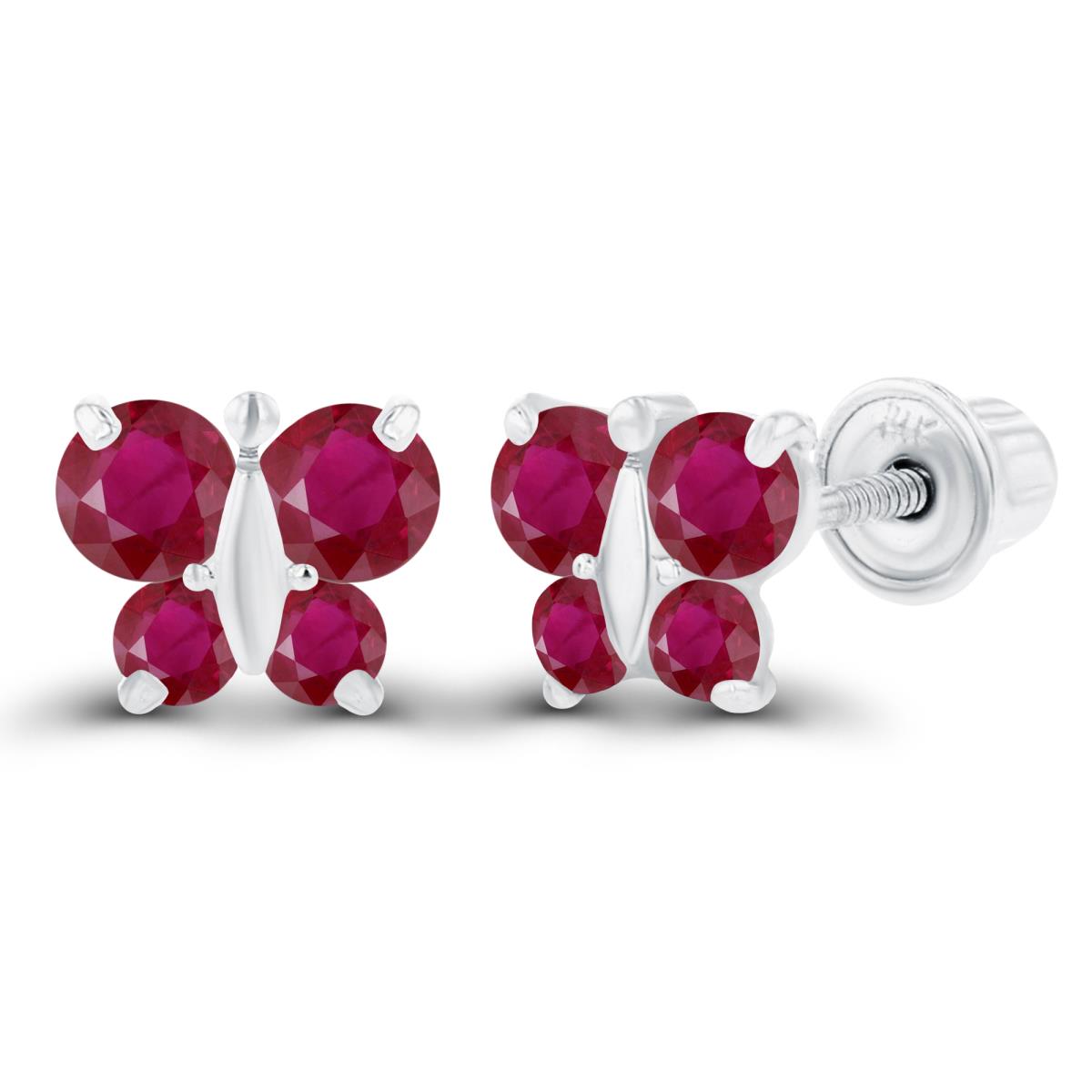 Sterling Silver Rhodium 1.75mm & 2.50mm Round Ruby Butterfly Screwback Earring