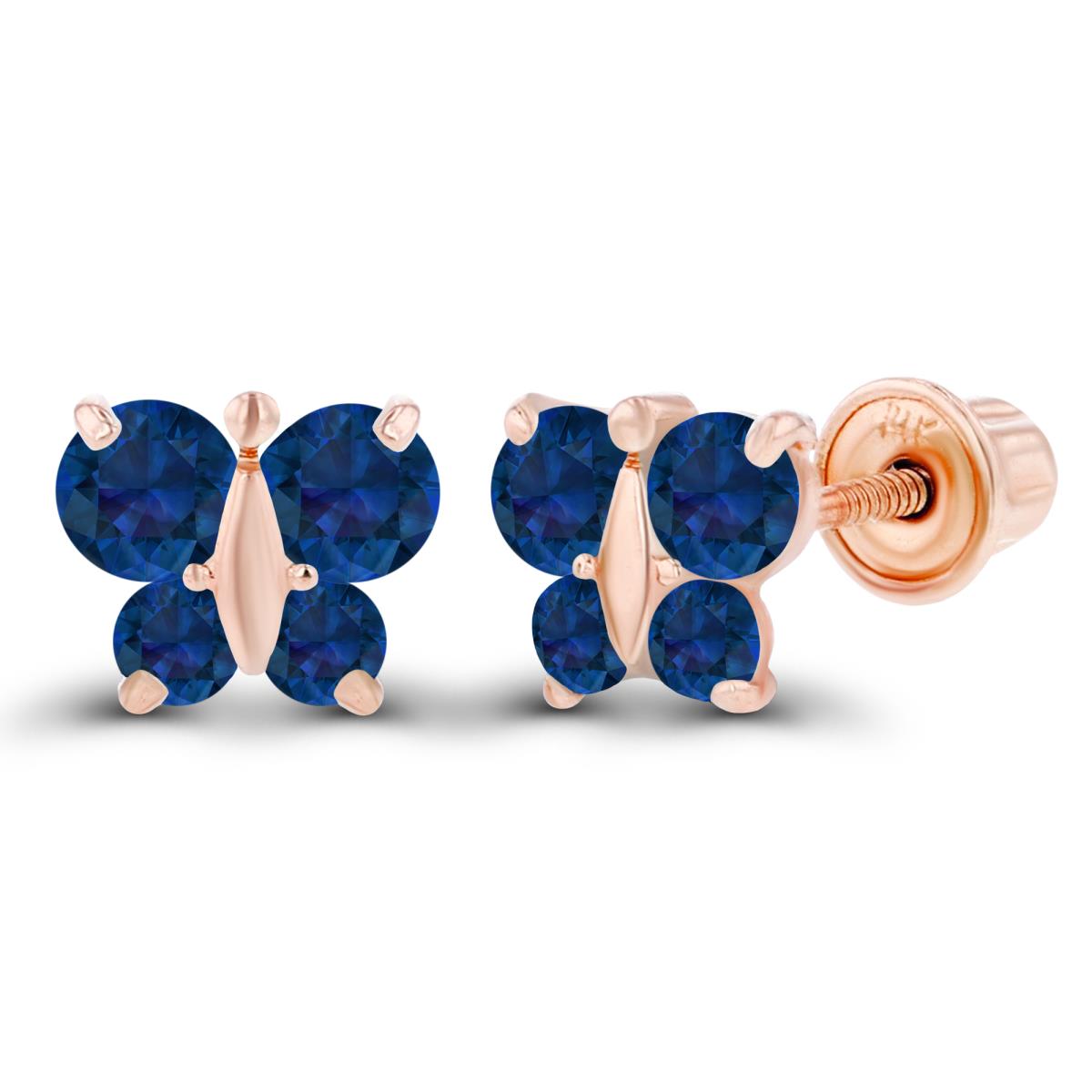 Sterling Silver Rose 1.75mm & 2.50mm Round Created Blue Sapphire Butterfly Screwback Earring