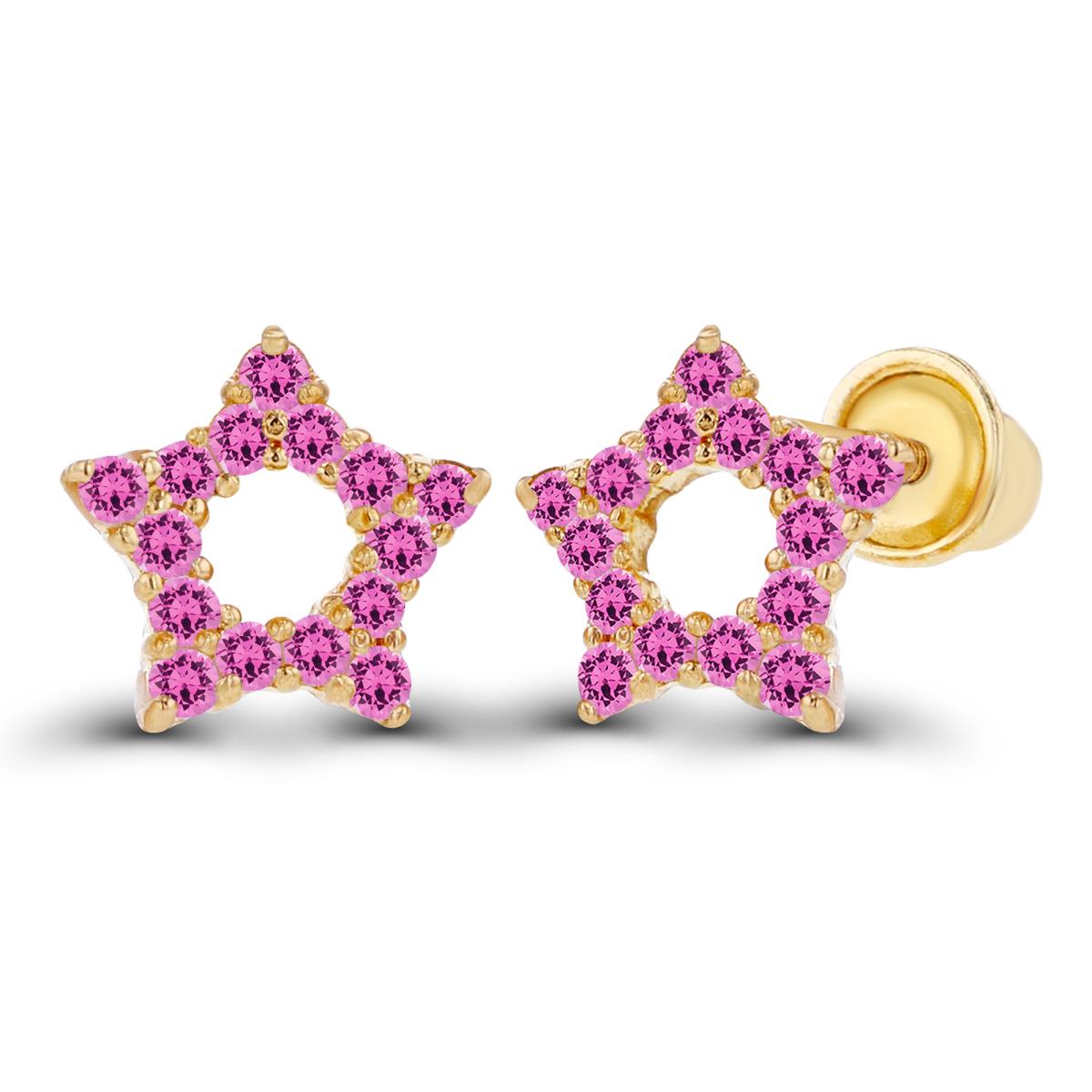 Sterling Silver Yellow 1mm Round Created Pink Sapphire Open Star Screwback Earrings