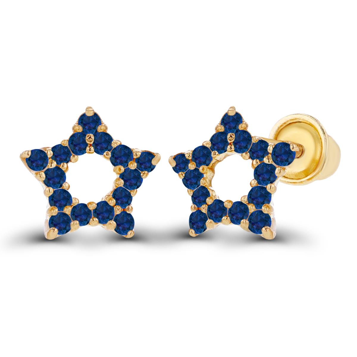 Sterling Silver Yellow 1mm Round Created Blue Sapphire Open Star Screwback Earrings
