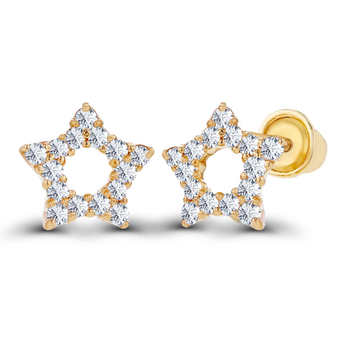 Sterling Silver Yellow 1mm Round Created White Sapphire Open Star Screwback Earrings
