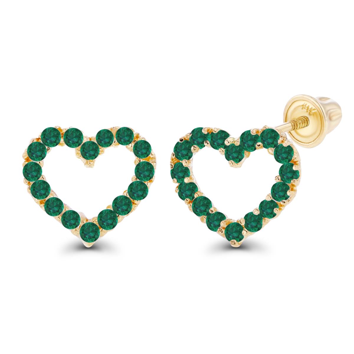 Sterling Silver Yellow 1mm Round Created Emerald Open Heart Screwback Earrings