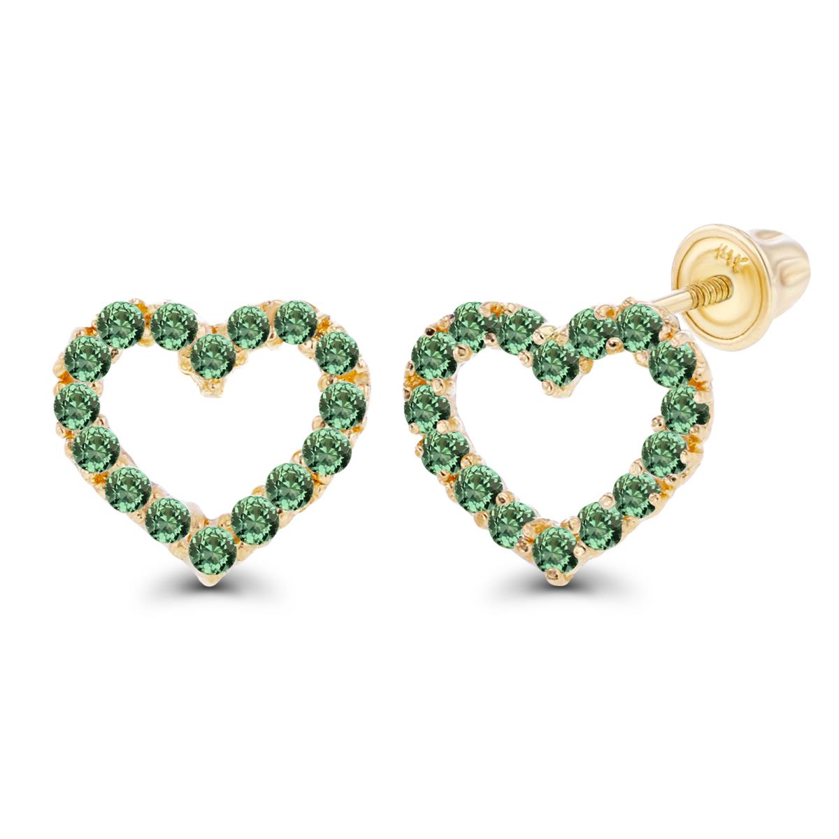 Sterling Silver Yellow 1mm Round Created Green Sapphire Open Heart Screwback Earrings