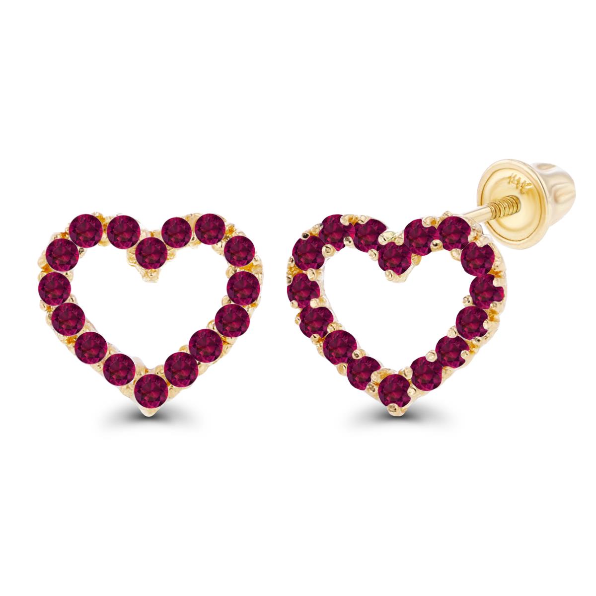 Sterling Silver Yellow 1mm Round Created Ruby Open Heart Screwback Earrings