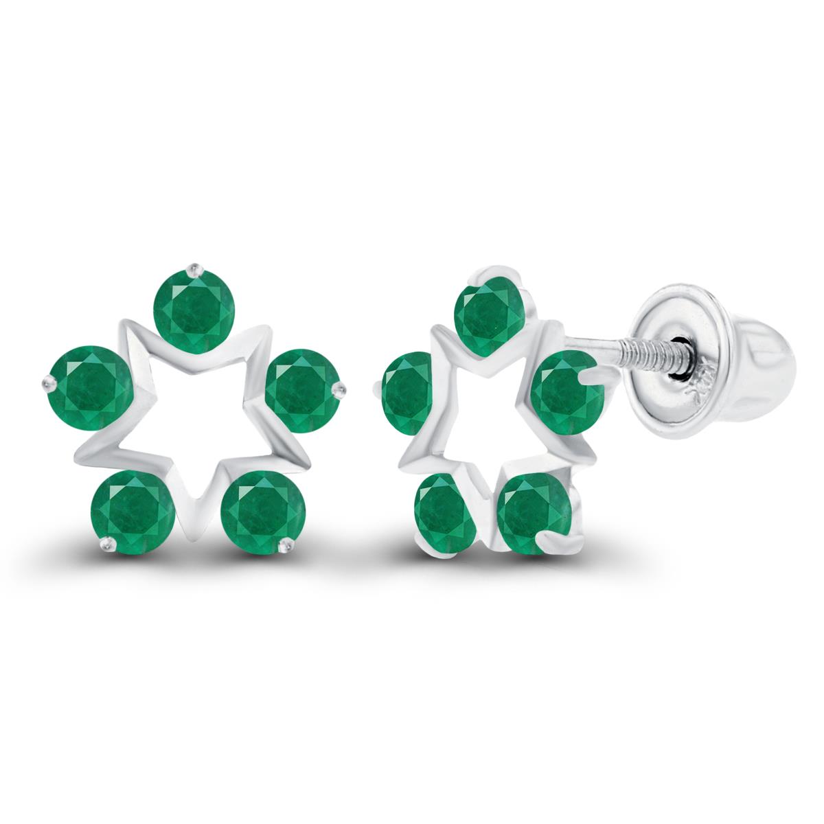 Sterling Silver Rhodium 1.75mm Round Emerald Open Star Screwback Earrings