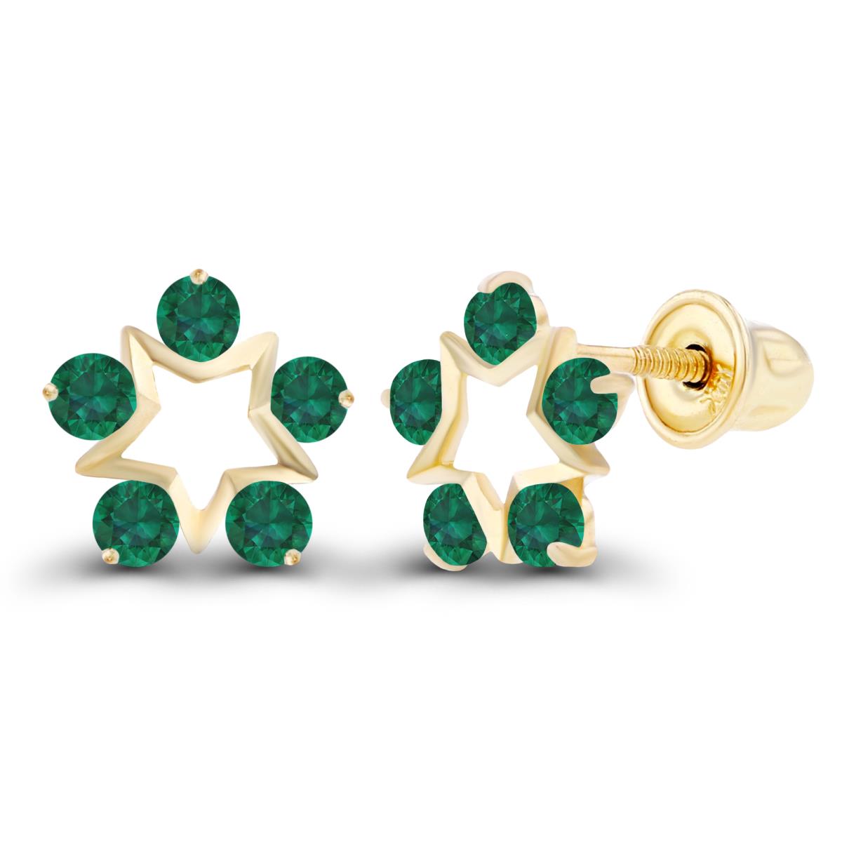Sterling Silver Yellow 1.75mm Round Created Emerald Open Star Screwback Earrings
