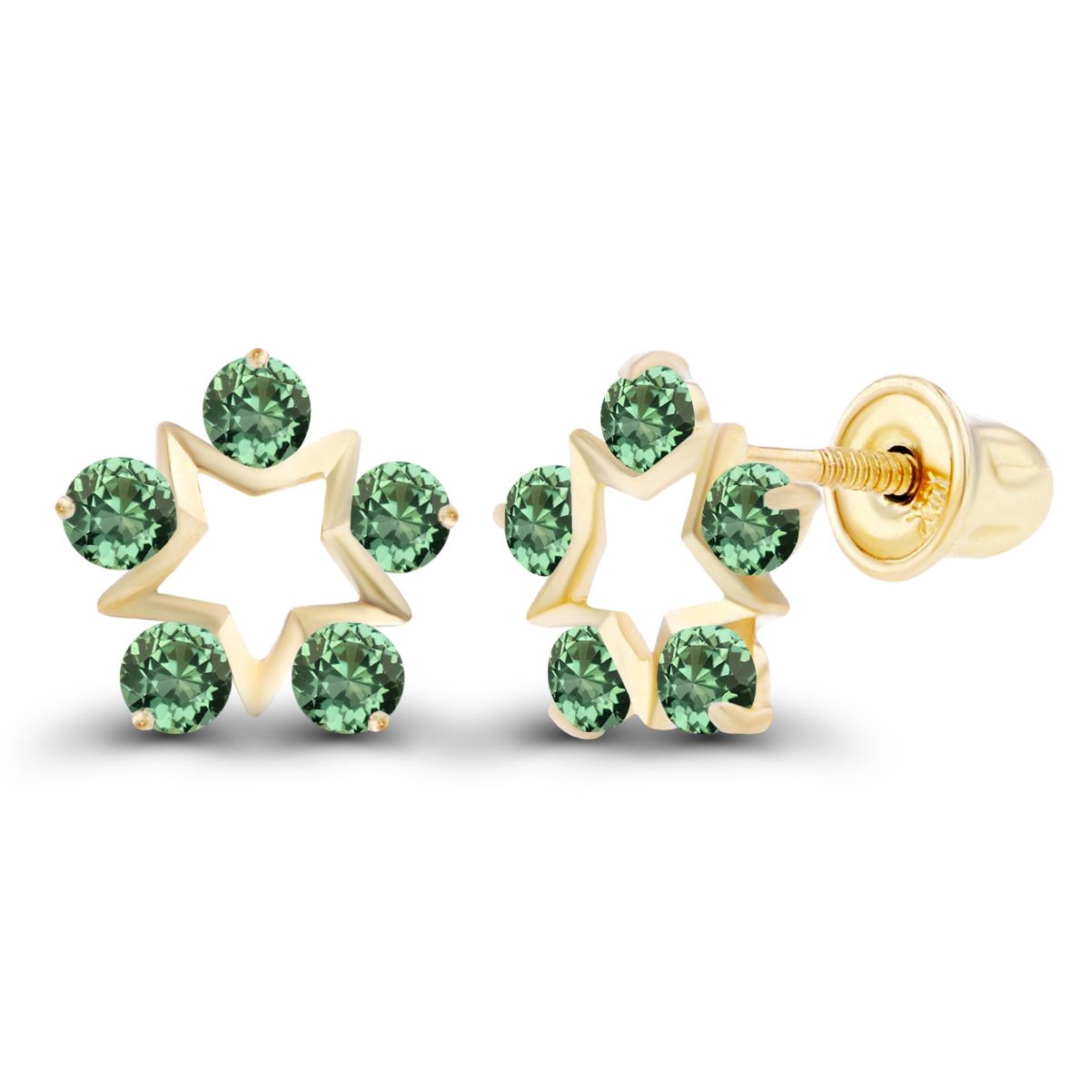 Sterling Silver Yellow 1.75mm Round Created Green Sapphire Open Star Screwback Earrings