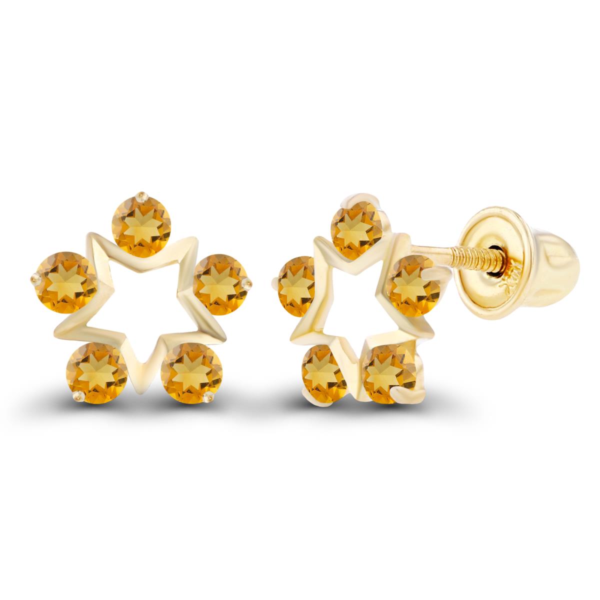 Sterling Silver Yellow 1.75mm Round Citrine Open Star Screwback Earrings