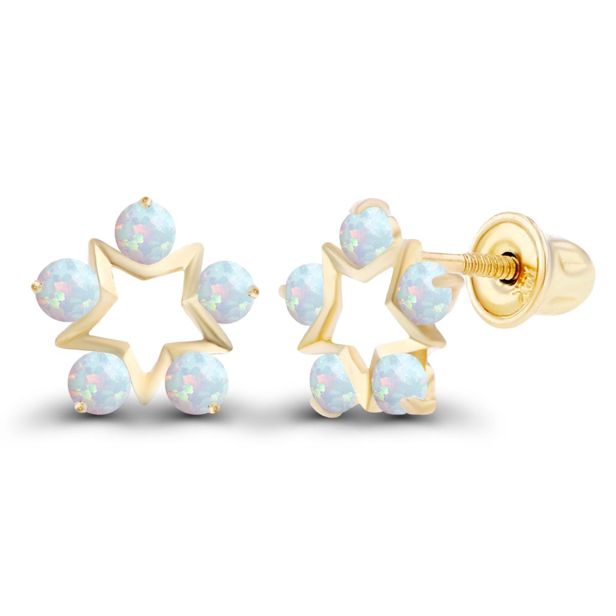 Sterling Silver Yellow 1.75mm Round Created Opal Open Star Screwback Earrings