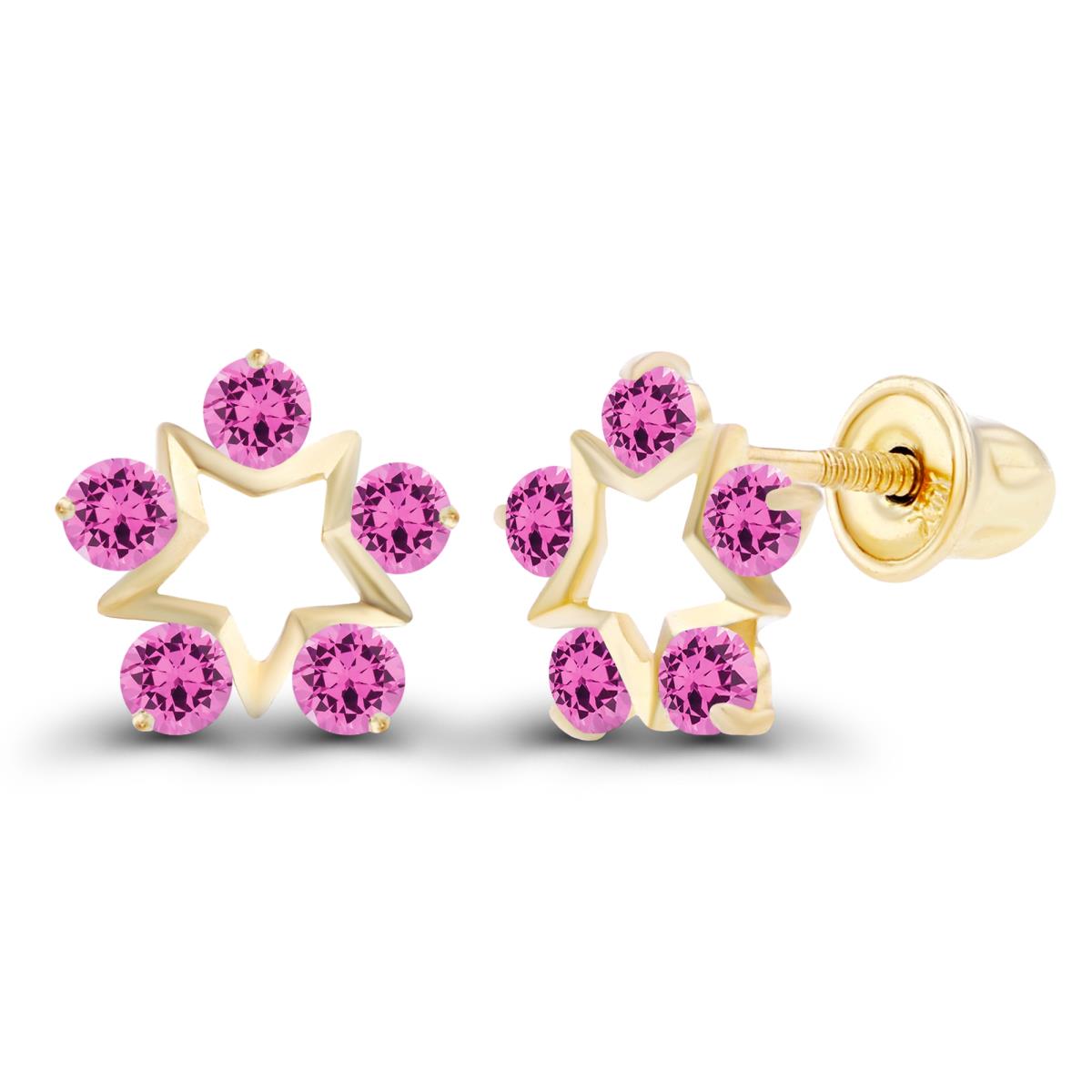 Sterling Silver Yellow 1.75mm Round Created Pink Sapphire Open Star Screwback Earrings