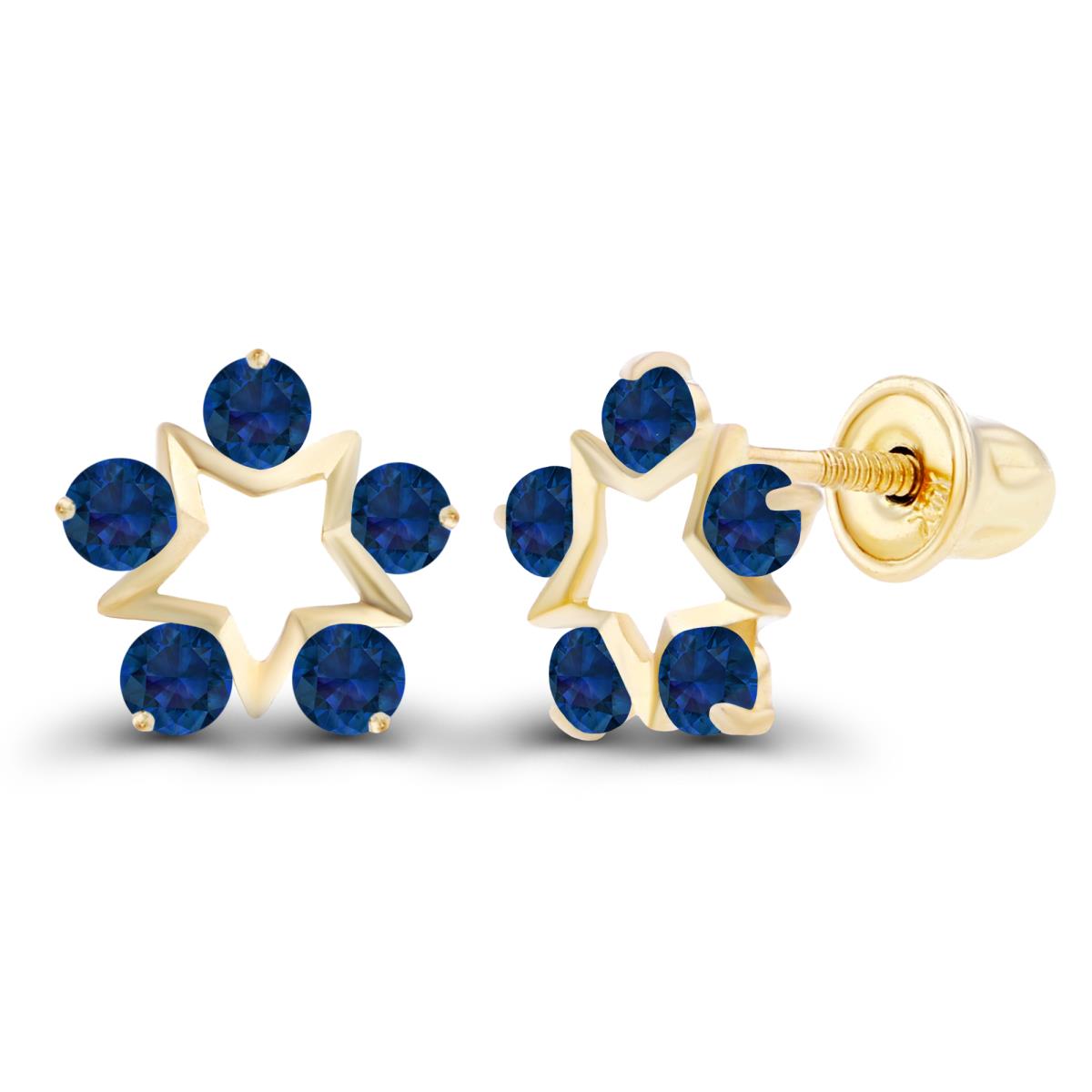 Sterling Silver Yellow 1.75mm Round Created Blue Sapphire Open Star Screwback Earrings