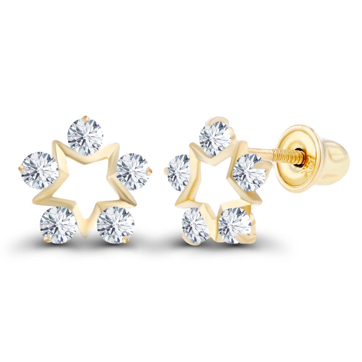 Sterling Silver Yellow 1.75mm Round Created White Sapphire Open Star Screwback Earrings