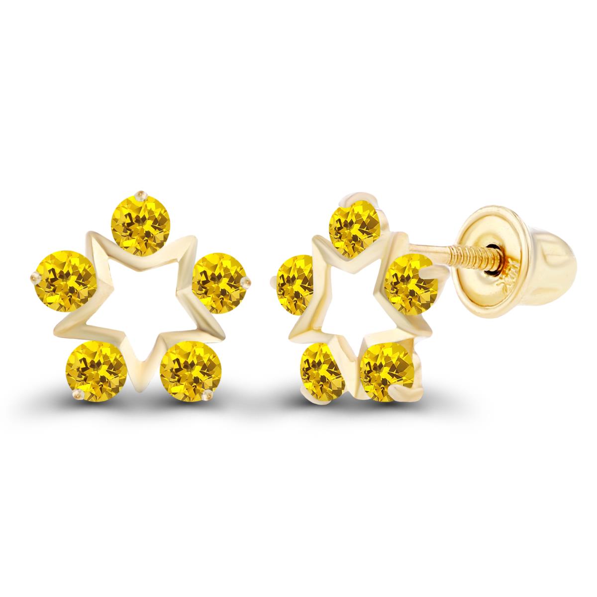 Sterling Silver Yellow 1.75mm Round Created Yellow Sapphire Open Star Screwback Earrings