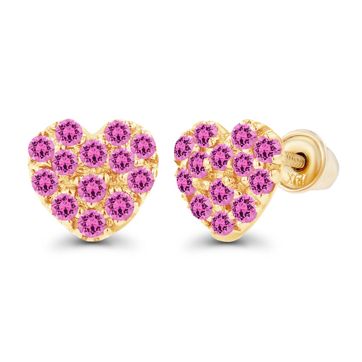 Sterling Silver Yellow 1.25mm Round Created Pink Sapphire Heart Screwback Earrings