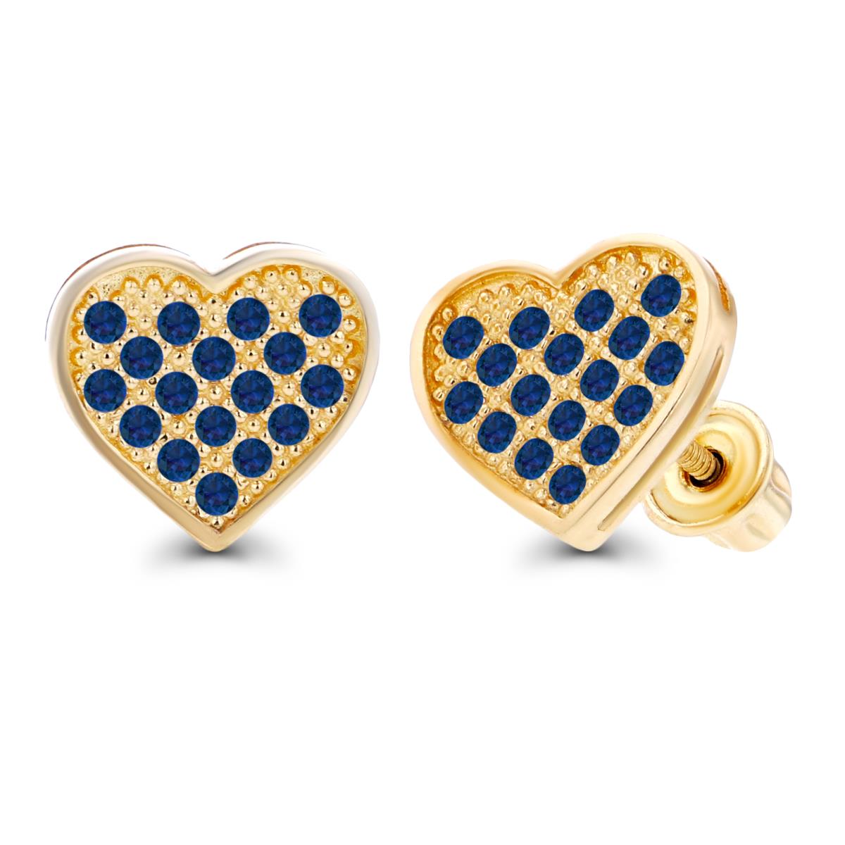 Sterling Silver Yellow Paved 1mm Round Created Blue Sapphire Heart Screwback Earrings