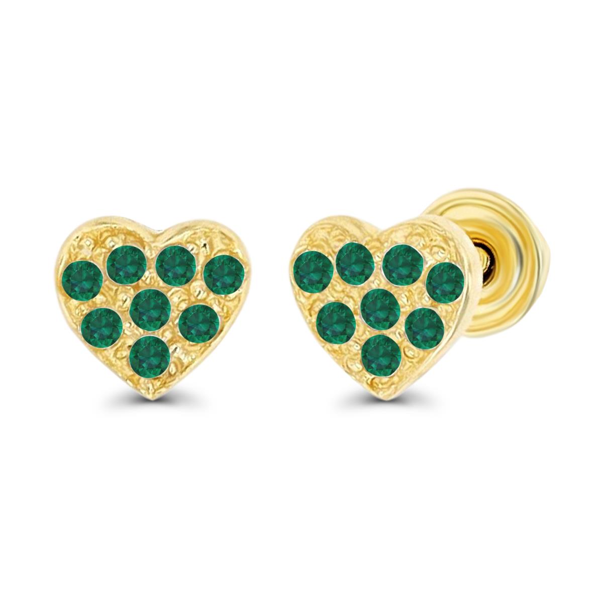 Sterling Silver Yellow 1mm Round Created Emerald Heart Screwback Stud Earrings