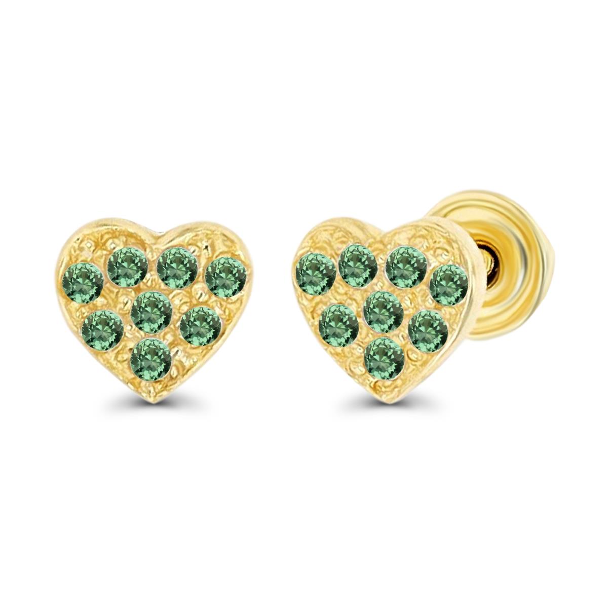 Sterling Silver Yellow 1mm Round Created Green Sapphire Heart Screwback Stud Earrings