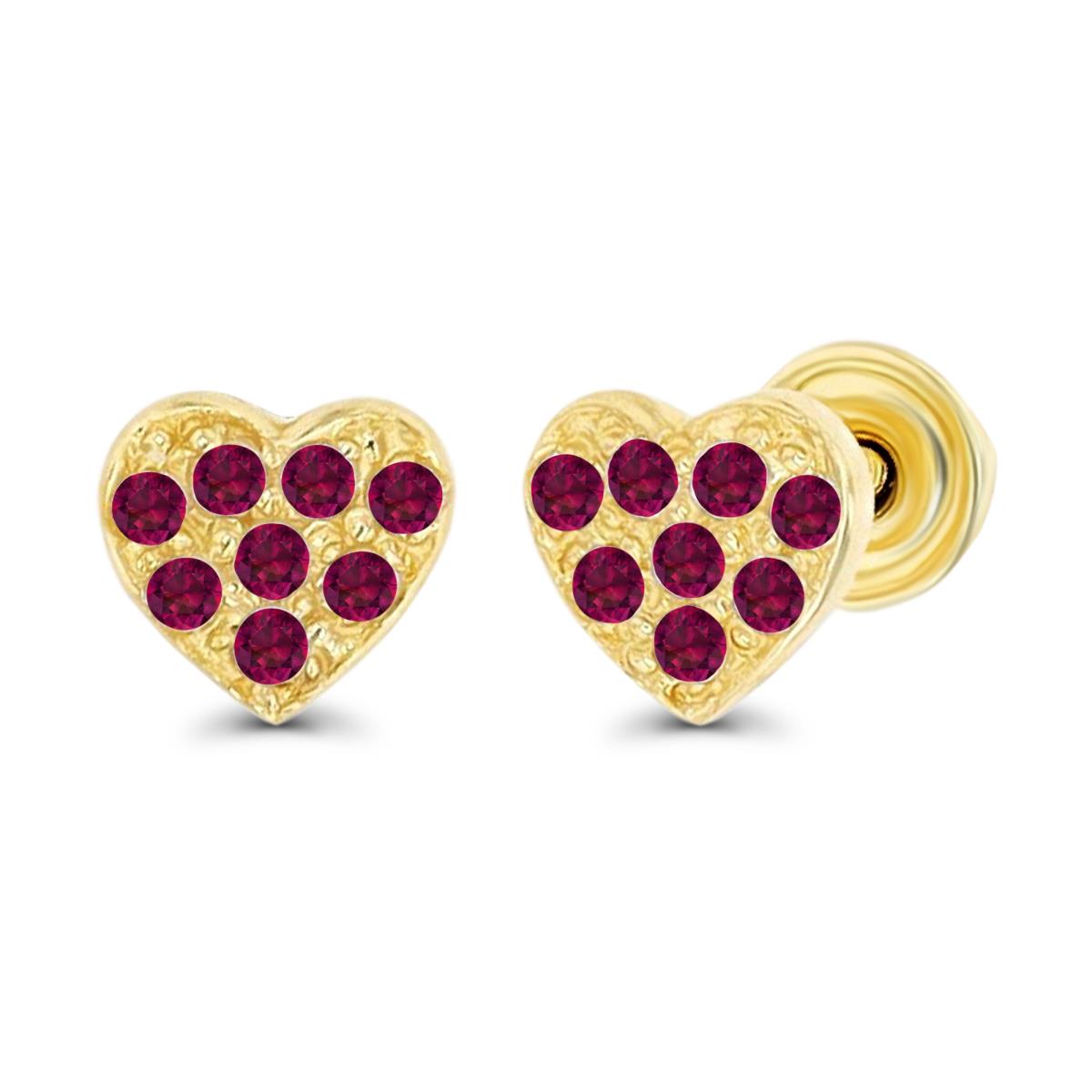 Sterling Silver Yellow 1mm Round Created Ruby Heart Screwback Stud Earrings