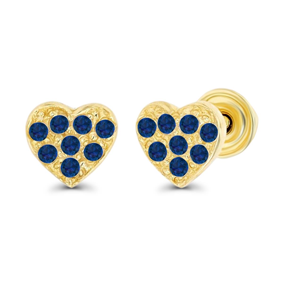 Sterling Silver Yellow 1mm Round Created Blue Sapphire Heart Screwback Stud Earrings