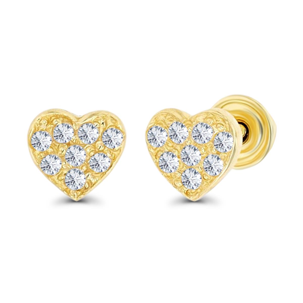 Sterling Silver Yellow 1mm Round Created White Sapphire Heart Screwback Stud Earrings