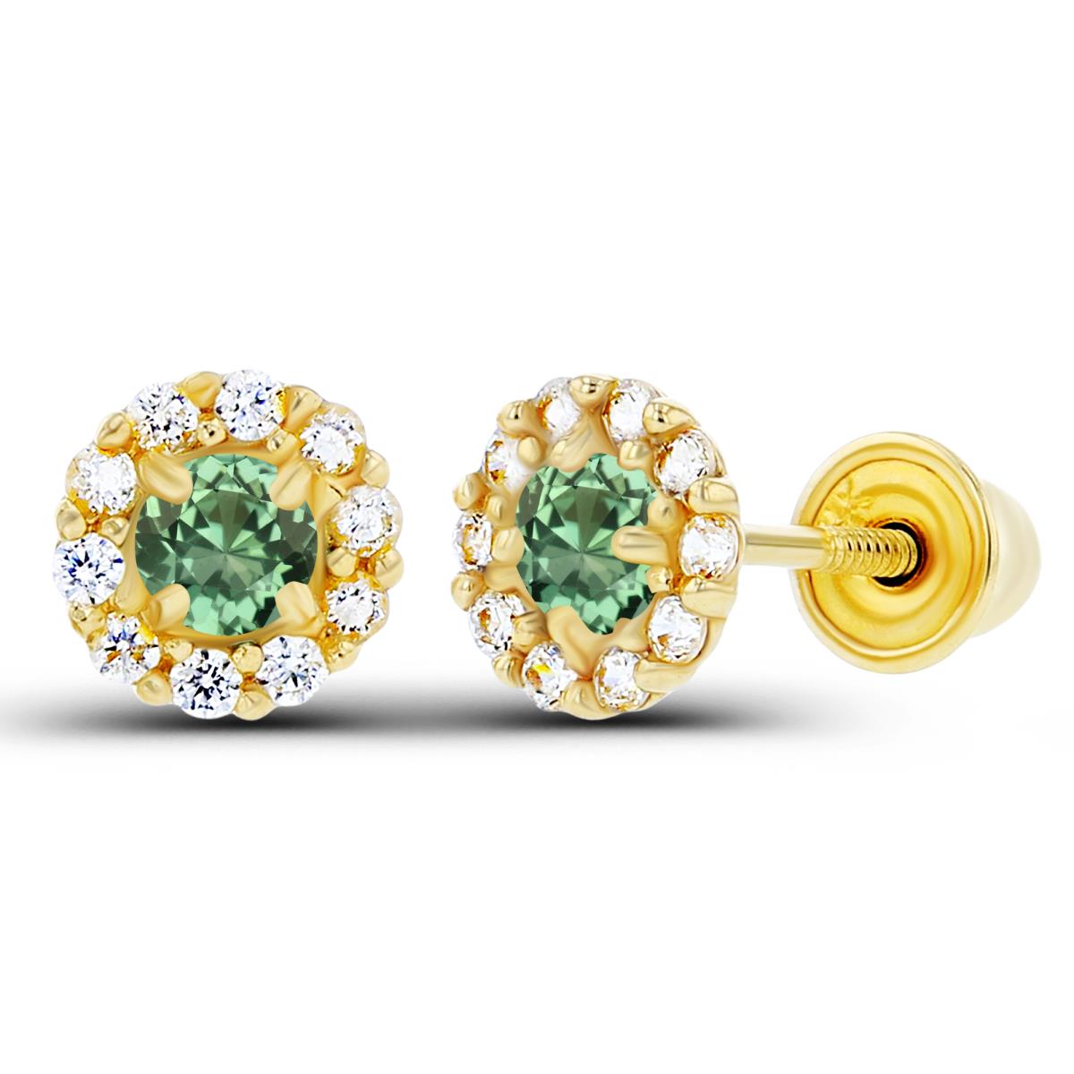 Sterling Silver Yellow 2.5mm Created Green Sapphire & 1mm Created White Sapphire Flower Screwback Earrings