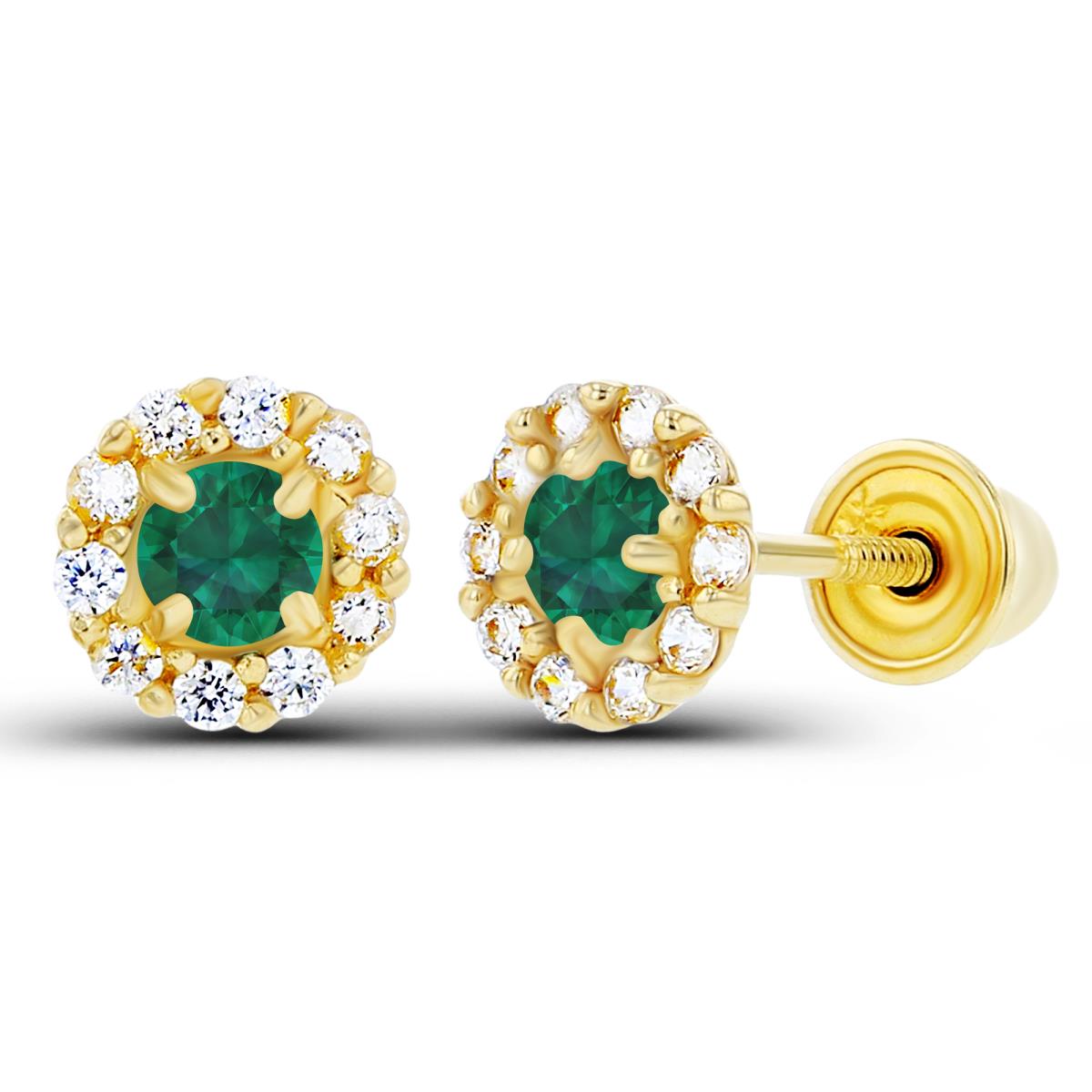 Sterling Silver Yellow 2.5mm Created Emerald & 1mm Created White Sapphire Flower Screwback Earrings