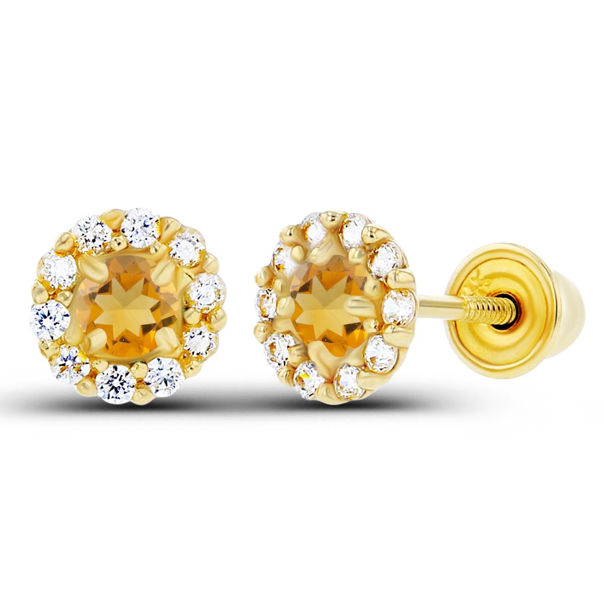 Sterling Silver Yellow 2.5mm Citrine & 1mm Created White Sapphire Flower Screwback Earrings