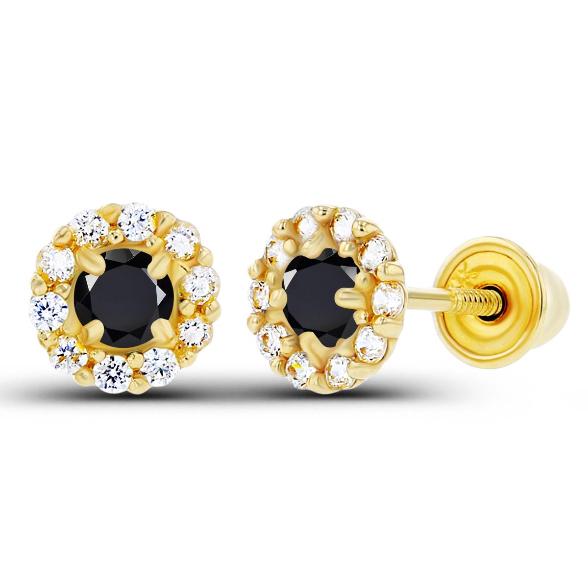 Sterling Silver Yellow 2.5mm Onyx & 1mm Created White Sapphire Flower Screwback Earrings