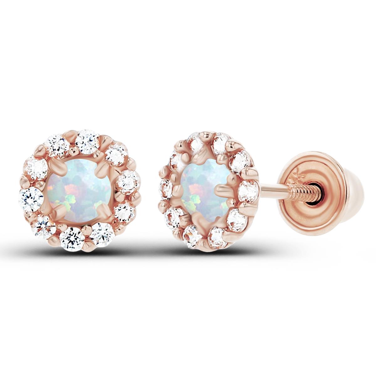 Sterling Silver Rose 2.5mm Created Opal & 1mm Created White Sapphire Flower Screwback Earrings
