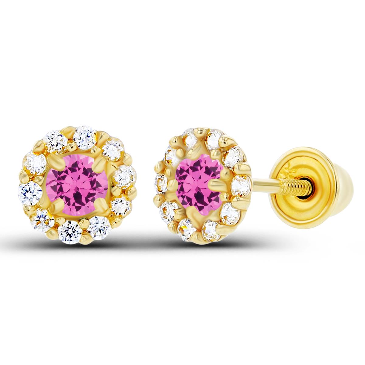 Sterling Silver Yellow 2.5mm Created Pink Sapphire & 1mm Created White Sapphire Flower Screwback Earrings