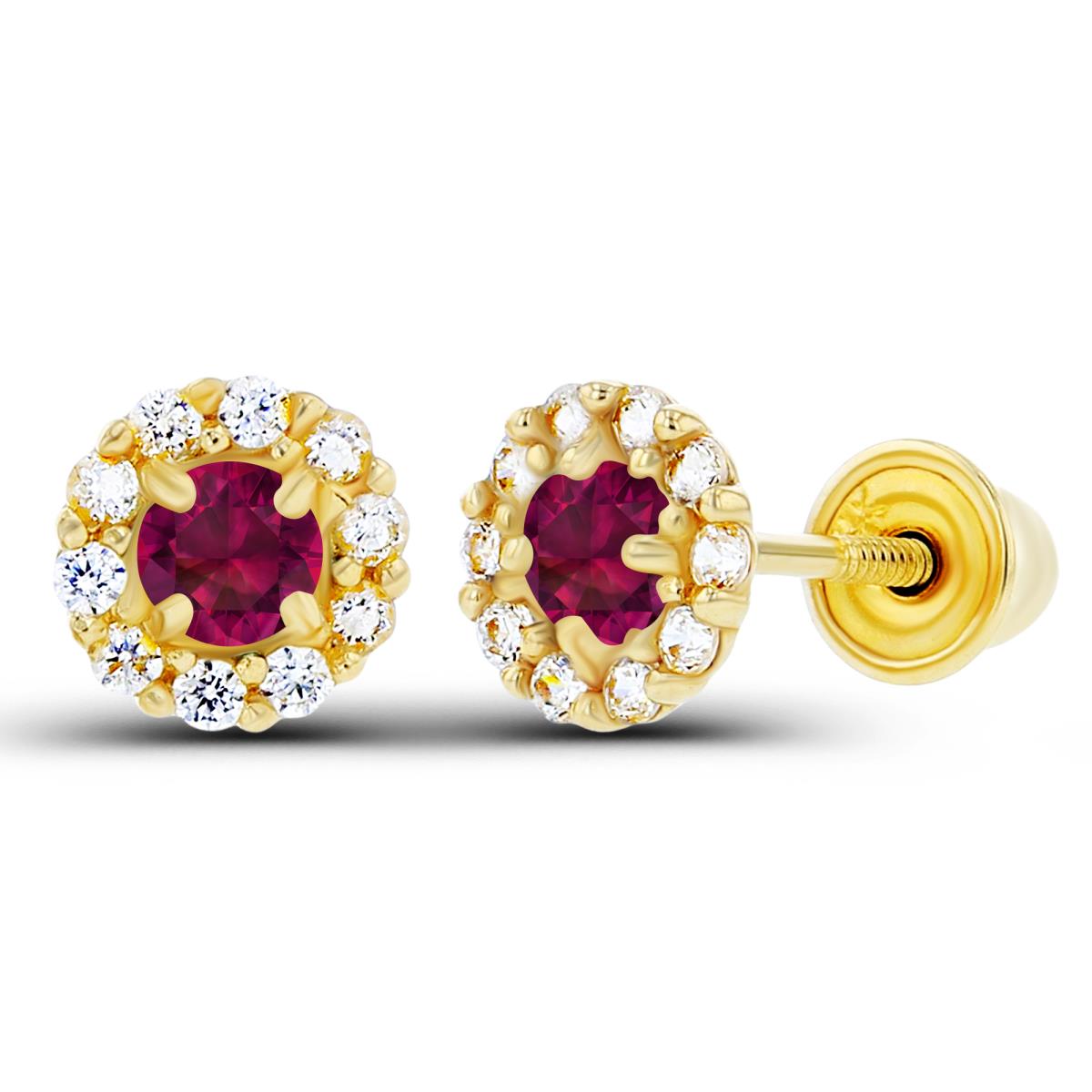 Sterling Silver Yellow 2.5mm Created Ruby & 1mm Created White Sapphire Flower Screwback Earrings
