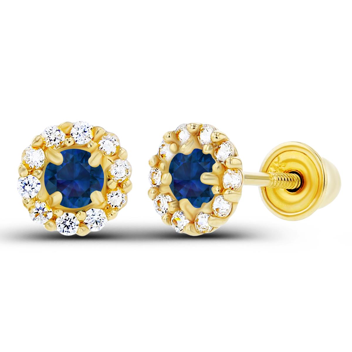 Sterling Silver Yellow 2.5mm Created Blue Sapphire & 1mm Created White Sapphire Flower Screwback Earrings