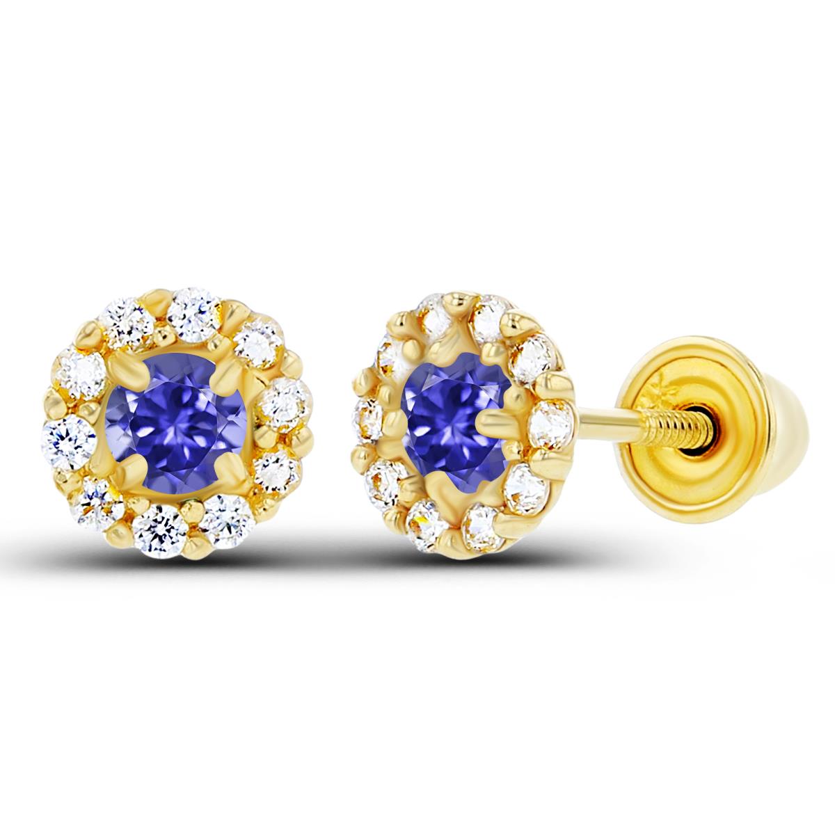 Sterling Silver Yellow 2.5mm Tanzanite & 1mm Created White Sapphire Flower Screwback Earrings