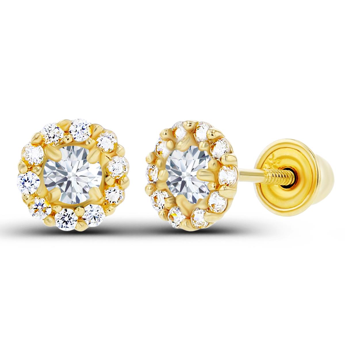 Sterling Silver Yellow 2.5mm & 1mm Created White Sapphire Flower Screwback Earrings