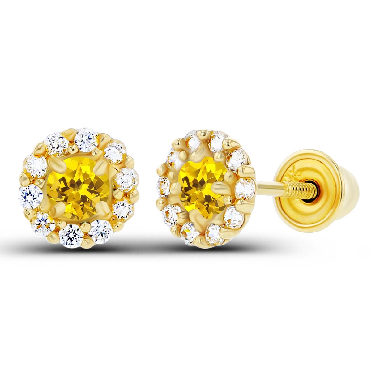 Sterling Silver Yellow 2.5mm Created Yellow Sapphire & 1mm Created White Sapphire Flower Screwback Earrings