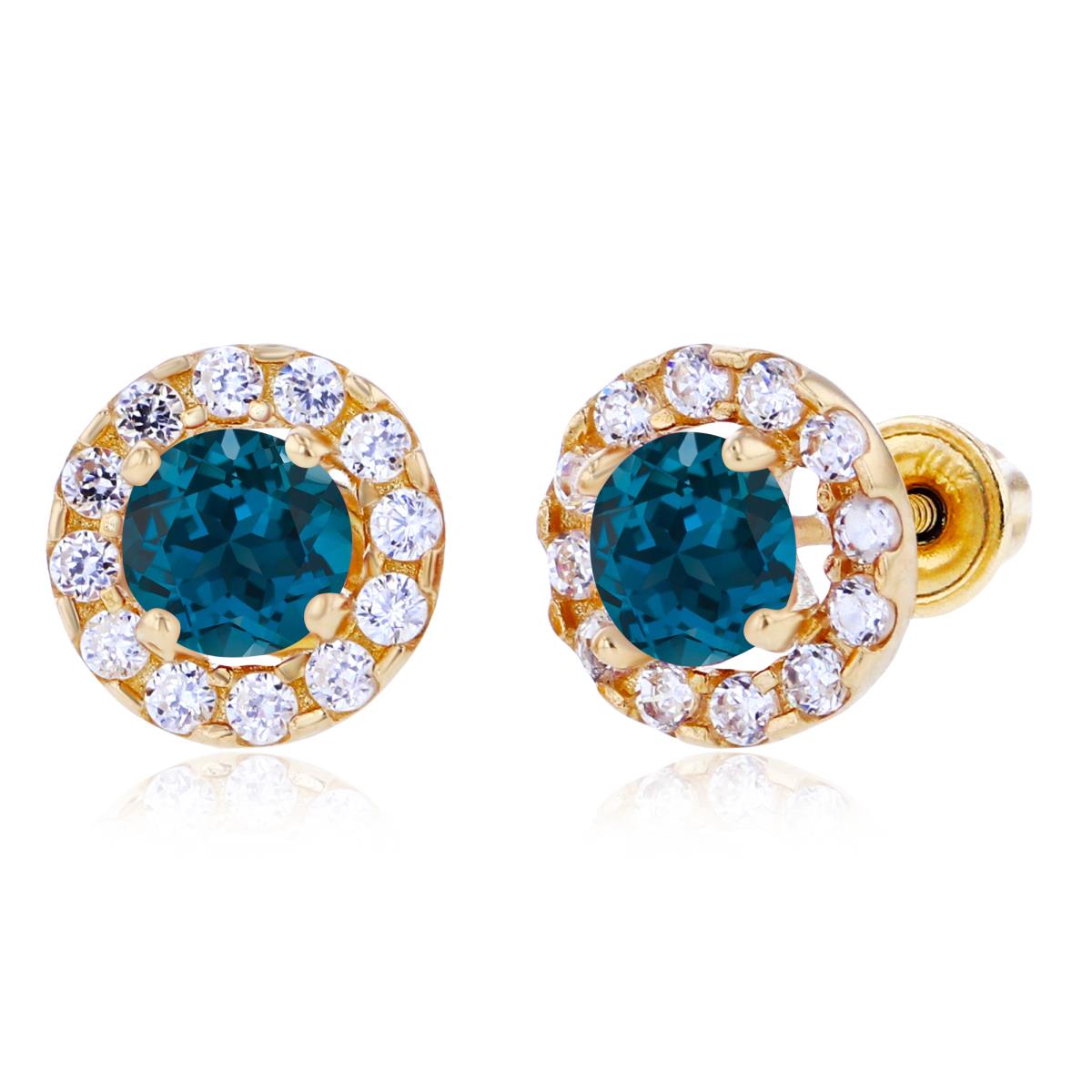 Sterling Silver Yellow 4mm London Blue Topaz & 1mm Created White Sapphire Halo Screwback Earrings