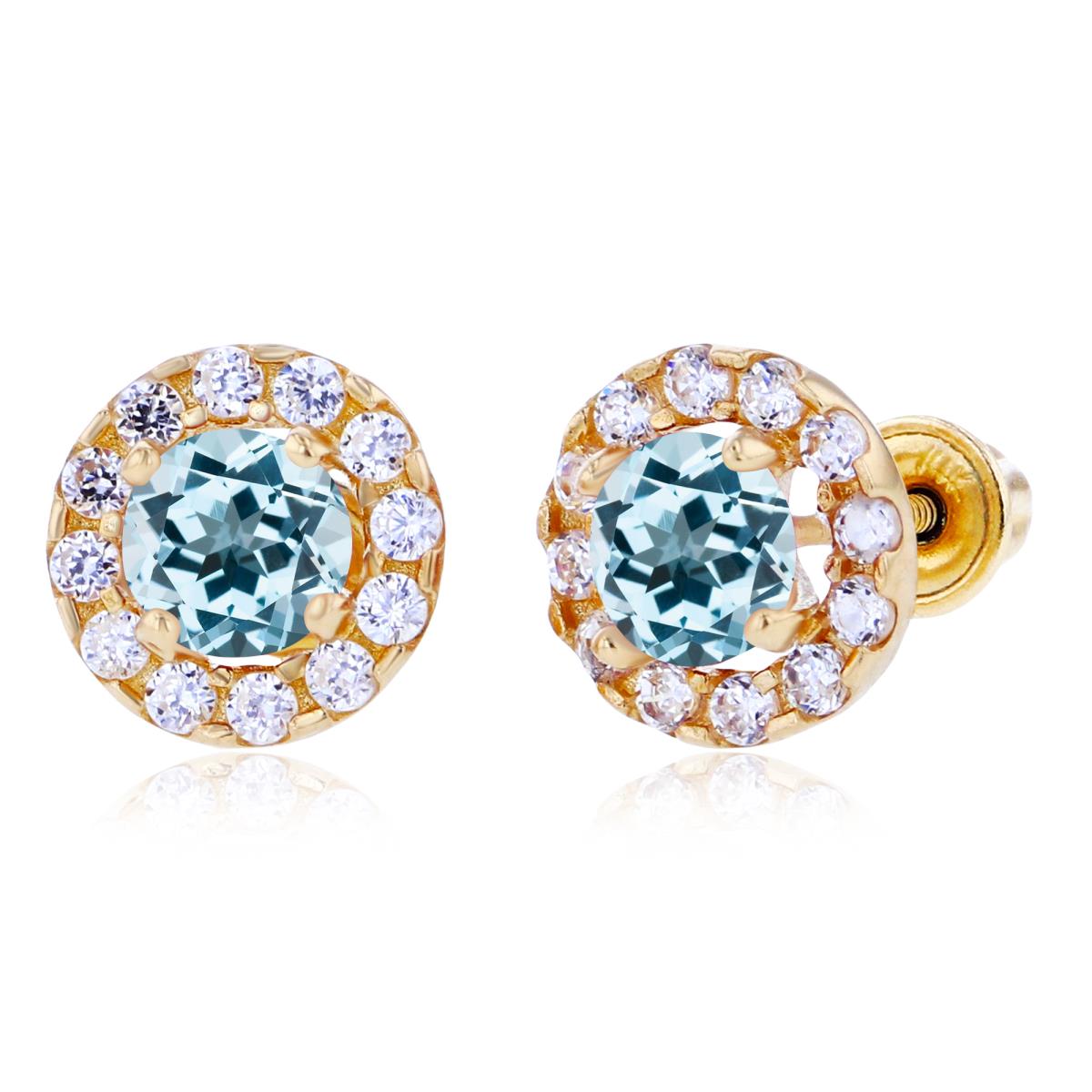 Sterling Silver Yellow 4mm Sky Blue Topaz & 1mm Created White Sapphire Halo Screwback Earrings