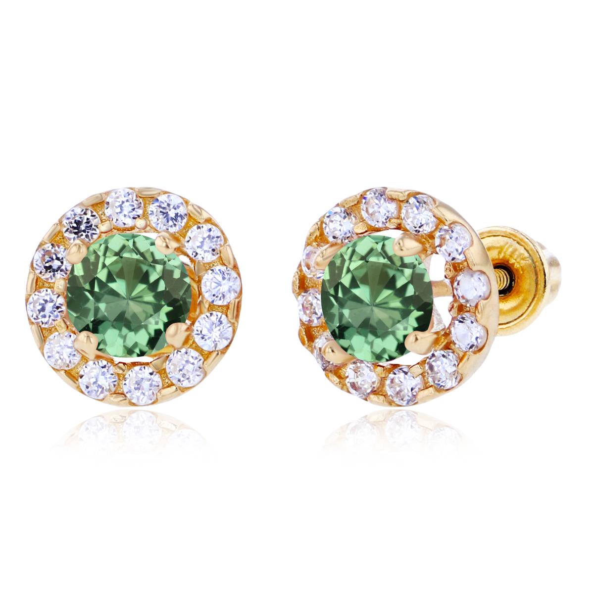 Sterling Silver Yellow 4mm Created Green Sapphire & 1mm Created White Sapphire Halo Screwback Earrings