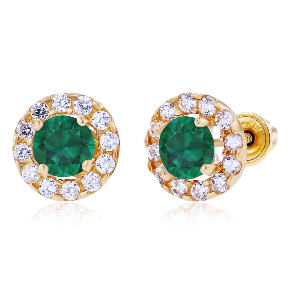 Sterling Silver Yellow 4mm Created Emerald & 1mm Created White Sapphire Halo Screwback Earrings