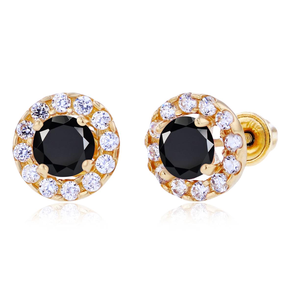 Sterling Silver Yellow 4mm Onyx & 1mm Created White Sapphire Halo Screwback Earrings