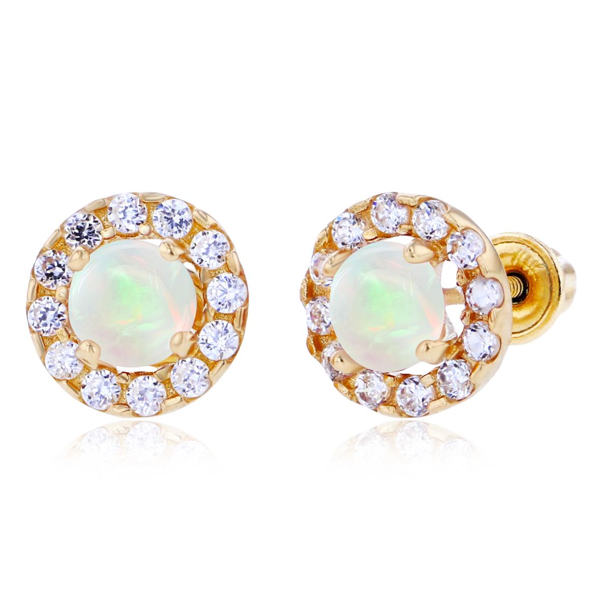 Sterling Silver Yellow 4mm Opal & 1mm Created White Sapphire Halo Screwback Earrings