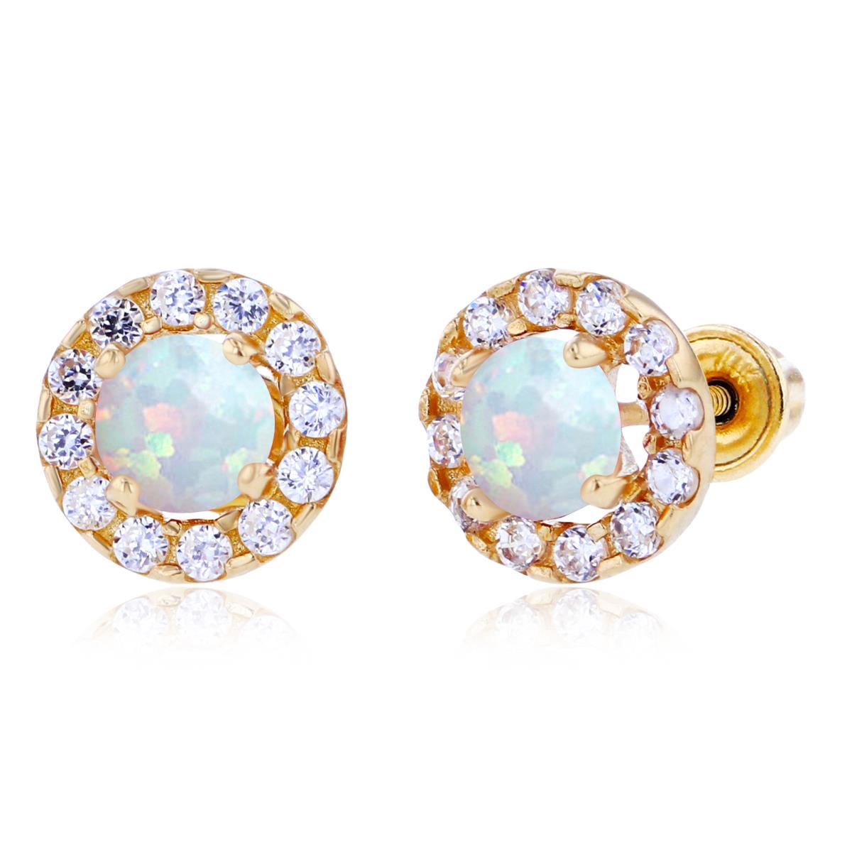 Sterling Silver Yellow 4mm Created Opal & 1mm Created White Sapphire Halo Screwback Earrings