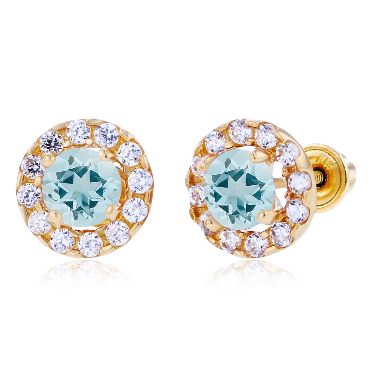 Sterling Silver Yellow 4mm Aquamarine & 1mm Created White Sapphire Halo Screwback Earrings